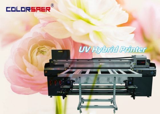 طابعة 6 أقدام تكنولوجيا جديدة UV Plotter رول إلى رول و Flatbed UV Hybrid طابعة لون + أبيض + لون + ورنيش