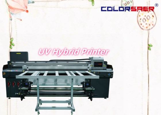 طابعة هيبريد UV ذات شكل كبير للوحة إلى لفة وطابعة أطباق وبانر طاولة الطباعة طابعة هيبريد UV 1.8m