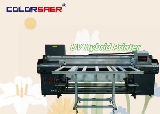 طابعة هيبريد UV ذات شكل كبير للوحة إلى لفة وطابعة أطباق وبانر طاولة الطباعة طابعة هيبريد UV 1.8m