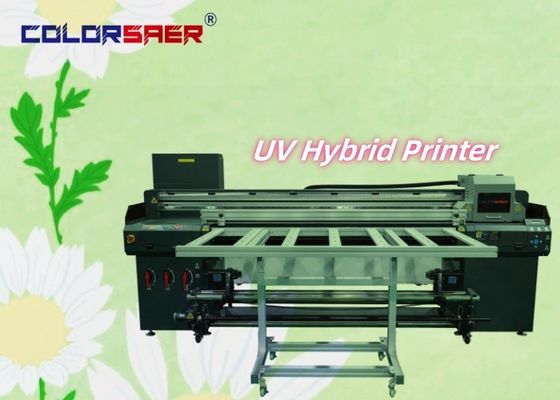 1.8m UV Hybrid Printer للدعاية الخارجية والداخلية CMYK + W + CMYK + Varnish