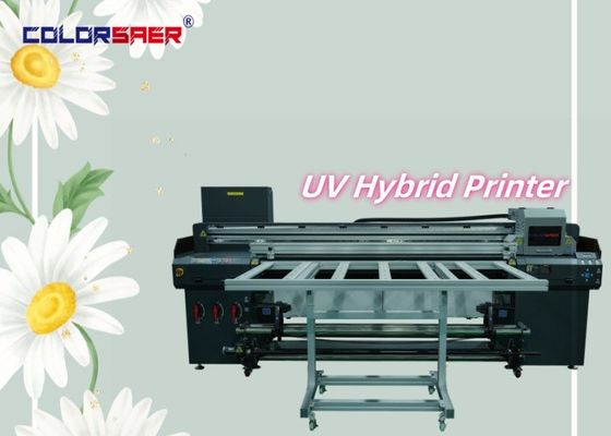 1.8m UV Hybrid Printer للدعاية الخارجية والداخلية CMYK + W + CMYK + Varnish